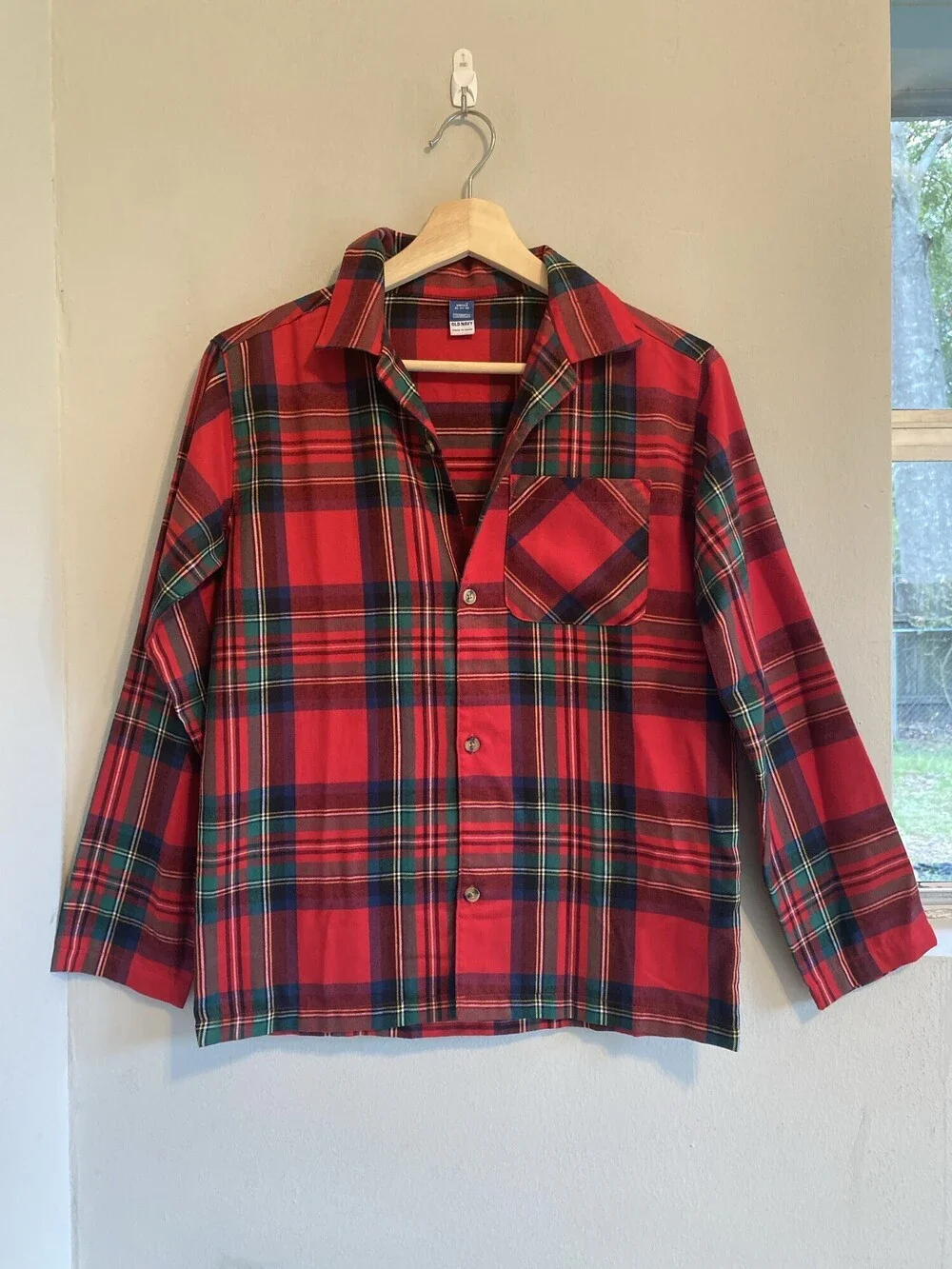 Old Navy Girl Red Green Plaid Flannel Pajama Top XL 14-16